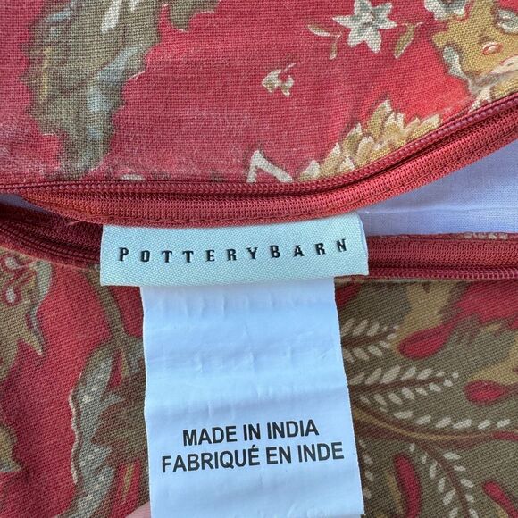 Lot of 3 Pottery Barn Pillow Covers Jacobean Floral Large 24”x24” Red Linen - Picture 7 of 9